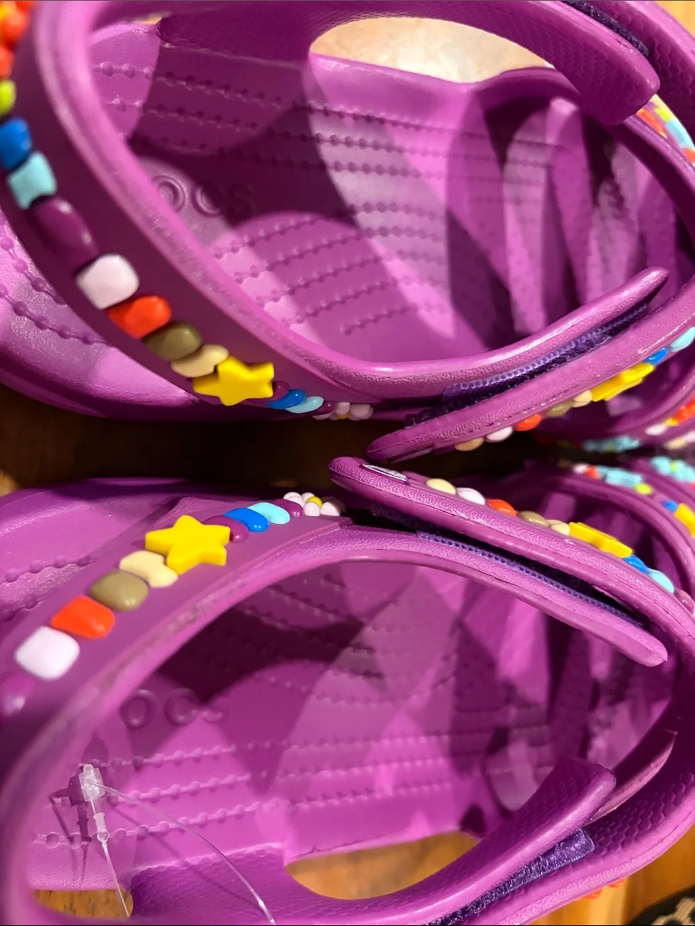 CROCS Kids' Fisherman PurpleGrapeberry Sandals with Multicolor Charm Straps